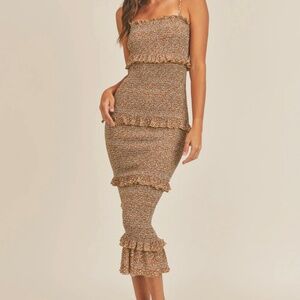 MABLE Pink Keyla Spaghetti Strap Ruffle Dress Large